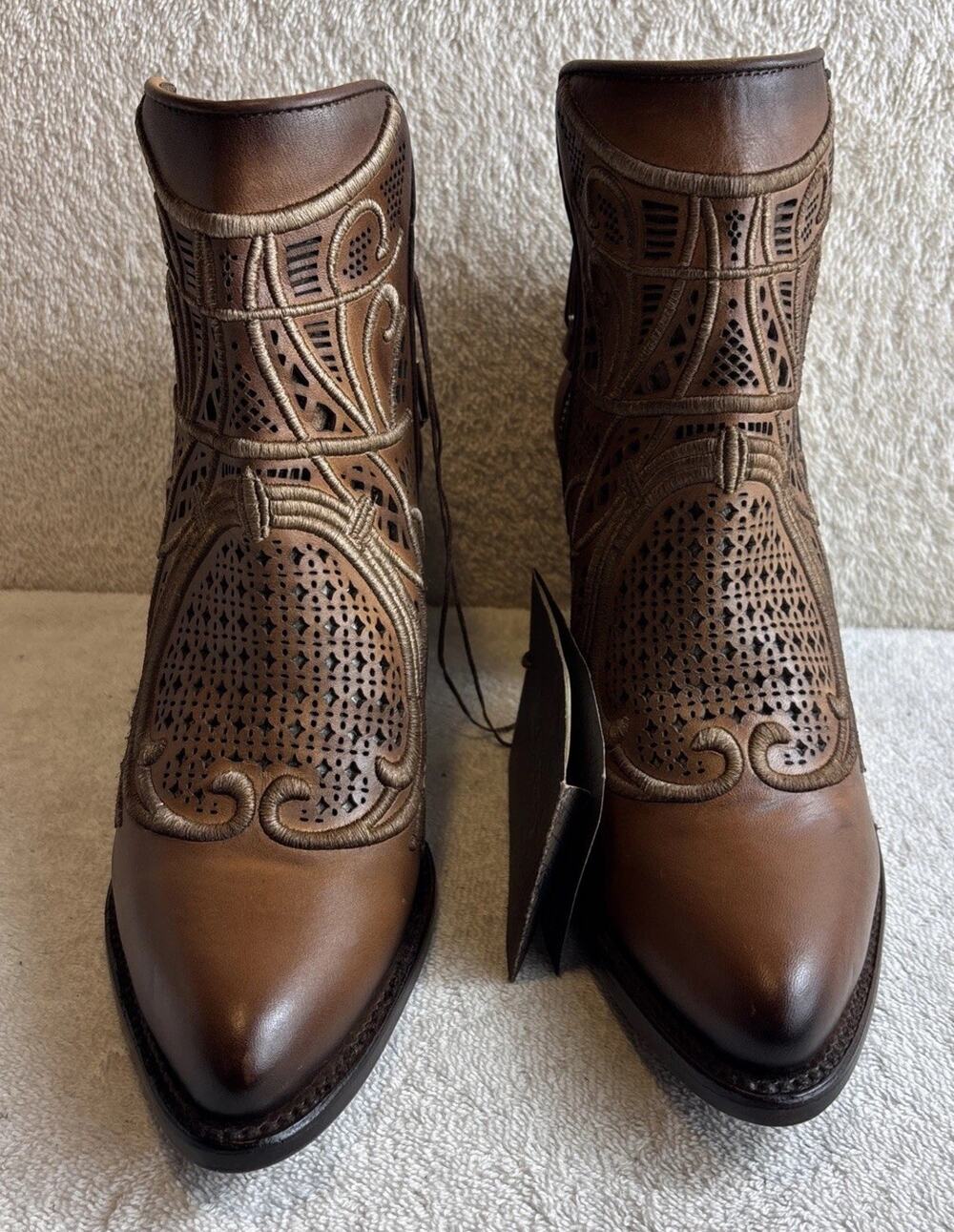 Cuadra Women Western Embroidery Bootie 89596 Leather Chestnut Size 6
